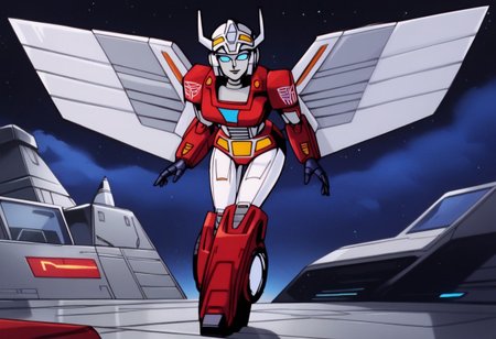 robot planet in space
score_8_up <lora:Transformers 86 FT-000005:1> 1female, autobot, female, all red body, red legs, red head, red armour, small body, petite body, slender form, full body, slim body, slim waist, round large eyes, blue eyes,  short legs, small horns protruding from head, , female lips, happy expression, smiling, curvy limbs,
score_9, score_8_up, score_7_up, animation, transformers, 1girl, robot, Decepticon, Tall, slim, Seeker, Starscream glowing eyes, blue eyes, large eyes, circular eyes, white armour, forward long jet swept wings, transforms into futuristic Stealth Mig Fighter Jet, full body, cowboy shot, smiling, holding null ray blasters, Decepticon Symbol (purple), long skirt armour (straight, slit in the middle), head crown, body all white,
 <lora:StarScream1.2:1>
