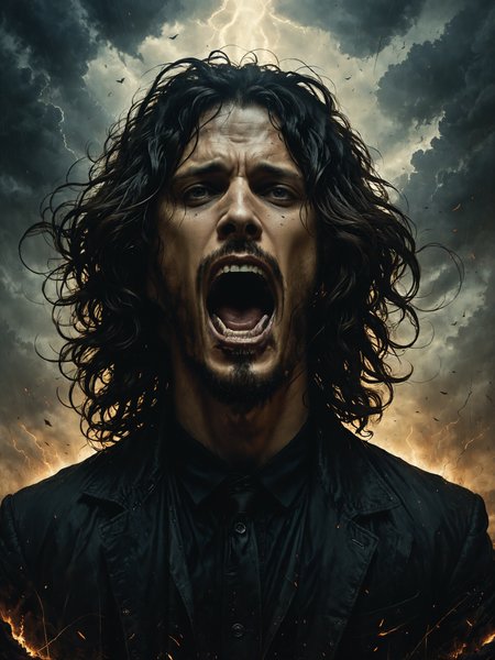 Dark Moody Atmosphere,   picture of young Chris Cornell screaming, (long hair:1.3) mouth opened, dramatic, mysterious, dark moody atmosphere night, movie lights, shadows, high contrasts, ((long shadows)), theatrical, (((artstation, concept art, smooth, sharp focus, artgerm, Tomasz Alen Kopera, Peter Mohrbacher, donato giancola, Joseph Christian Leyendecker, WLOP, Boris Val <lora:Misty_Vintage:0.5> <lora:xl_more_art-full_v1:0.5> <lora:mouth_opened:0.5>