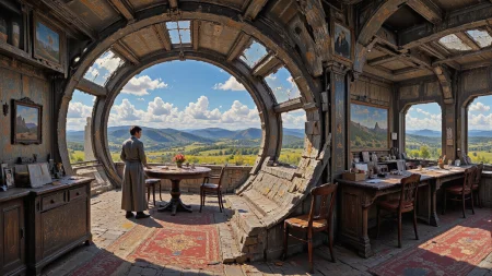 (spacecraft interior),  beautiful Macedonian landscape,  day, pretty woman, intricate, very detailed, sharp, colorful, multilayer surrealistic paint,  <lora:Hand v2:1> <lora:Anti-Blur:1> <lora:Insane Detail Slider:0.5>   <lora:Flux.1_Turbo_Detailer:0.6> <lora:flux-photo-transparent_Alpha_1.0:0.8> <lora:flux.1_lora_flyway_Epic-detail_v2:0.6>,  <lora:Painterly01b_CE_FLUX_AIT:0.8> pntrlyCE_style,  <lora:VividlySurreal:1>