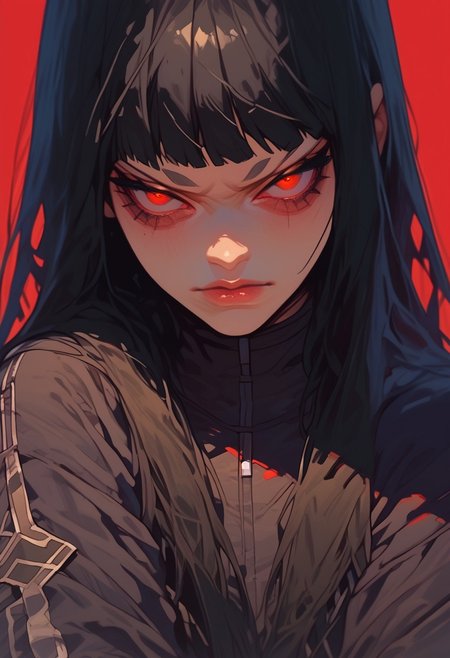 score_9, score_8_up, score_7_up, y0tt4, 1girl, solo,  
tokismtiva, long hair, black hair, blunt bangs, red eyes, bodysuit