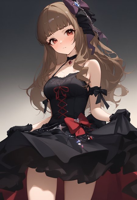 1girl,blush,kamiya nao,solo,hair bow,black gloves,choker,hair ornament,looking at viewer,dress,ribbon,<lora:a31_char_new_kamiya_nao-000026:1>masterpiece, best quality, absurdres<lora:a31_style_koni-000010:0.8>