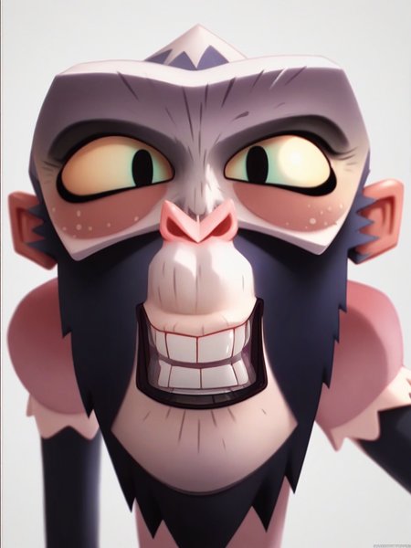 score_9,score_8,score_7,source_furry,
<solo:1.5>,
<1girl:1.5>,
mrs_simian, miss_simian, lucy_simian, cartoon, on_model, solo, 1girl, teeth, female focus, smile, looking at viewer, meme, grin, facial hair, upper body, primate girl,
<white background:1.5>,
<simple background:1.5>, 
<lora:Lucy_Simian_Gumball_Pony:1> miss_simian
