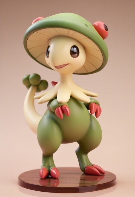 score_9, score_8_up, score_7_up, score_6_up,anime, 1girl, solo, Breloom, Pokemon (creature), green body, mushroom head, two claws, tail. Chibi