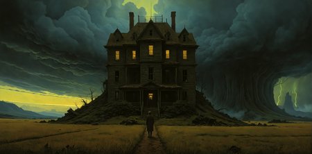 <lora:zavy-cntrst-sdxl:1.3> Panoramic shot, Envision a piece of art that combines the dark, gritty atmospheres of ZdzisÅaw BeksiÅski, Jeff Jones with the vibrant, dynamic styles of Simon Stalenhag, N.C. Wyeth to create a sense of epic scope and drama, inspired by the imaginative styles of Alan Lee, Julie Bell and brought to life by the visionary styles of Grant Wood, Simon Dominic. <lora:add-detail-xl:1.5><lora:Consistency Corrector XL:0.4>