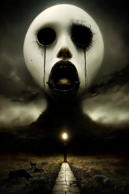 lowbrow, the passing of time at the end of the world, horror, ultra-detailed, surreal, strange, haunting,