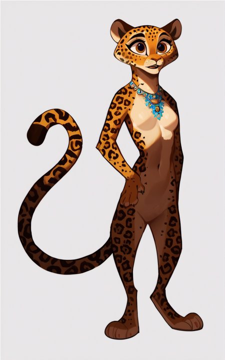 score_9, score_8_up, score_7_up,((best quality)), absurdres,((full body)),  <lora:3d-2d:0.8>,   <lora:GiaPXL:0.8>,GiaPXL,furry, furry female,tail, animal ears, brown eyes, tail,jaguar tail, animal nose, jaguar ears,jewelry, necklace,white background,slim