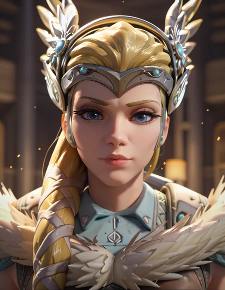 score_9, score_8_up, score_7_up, Masterpiece, high-res, 2k, best quality, 2.5d, 1girl,valkyrie mercy, mercy (overwatch)  <lora:valk_mercy_pony-000043:1> Seductive Sideways Glance: Tilt your head to one side casting a seductive glance towards the camera. This pose hints at mystery and allure.