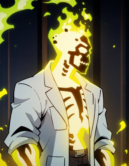 glowing, labcoat, dark background, green fire, solo <lora:Dr._Phosporus:1> drphosporus, score_9, score_8_up, score_7_up, score_6_up, 2d, digital art, masterpiece <lora:Expressive_H:0.4> expressiveh <lora:princess_xl_v2:0.3> <lora:g0th1c2XLP:0.3> g0th1c