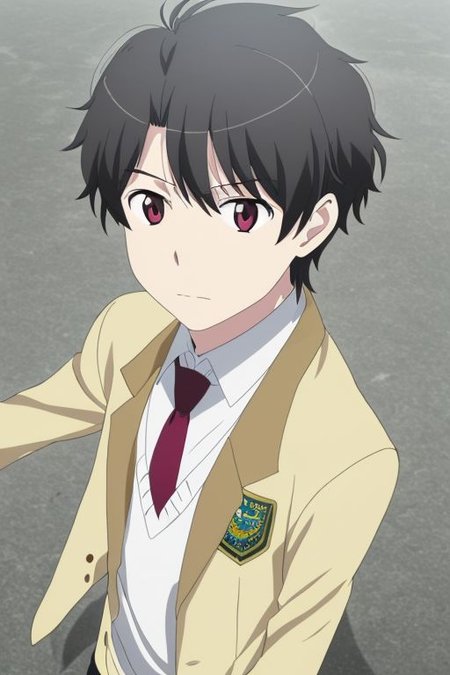 high resolution, solo, best quality, 1Boy, Inaho Kaizuka, Black Hair, school life, school uniform, OverallDetail