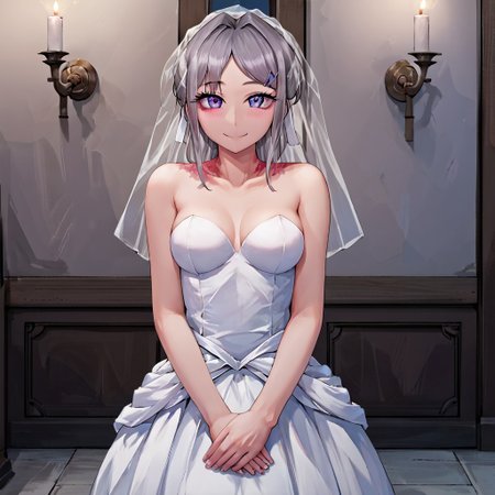score_9, score_8_up, score_7_up, score_6_up,source_anime, masterpiece, ultra detailed, highres, 4k, best quality, 8k, 2D, moe art style, cute, anime, hina, wedding hall, wedding, front shot, 
1girl, solo, sylvie, adult, mature, aged up, 24 years old, standing, smile, happy, closed mouth, round breasts, breasts together, small-medium breasts, (((petite))), looking at viewer,  facing viewer,
Wedding dress, arms together