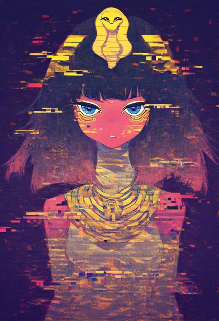 Score_9, score_8, score_7, 1girl, solo, zzEgyptian, Egyptian, 2d, gl1tch, glitch,