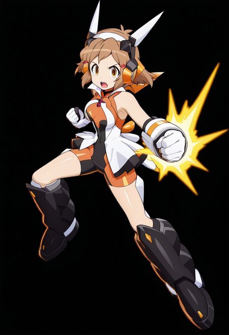 masterpiece, best quality, amazing quality, very aesthetic, absurdres, newest,shiny skin,, anime screenshot,  anime coloring,  <lora:TachibanaHibikiSeason1:1>short hair, 1girl, brown hair, solo, gungnirseason1, hair ornament, bodysuit, headphones, hairclip, headgear boots fighting stance,  looking at viewer,  simple background,  black background,   open mouth,  powering up,  clenched hands, looking at viewer, xdive,