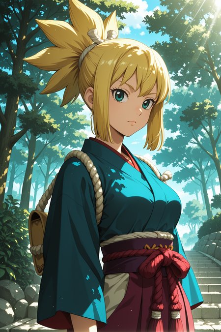 score_9, score_8_up, score_7_up, 1girl, blonde, kohaku \(dr. stone\), boichi anime style, battoujutsu, japanese clothes, colorful <lora:battoujutsu_stance_24retry_pony_rework_final_svd_d8:1> <lora:boichi_anime_style_offset:1>