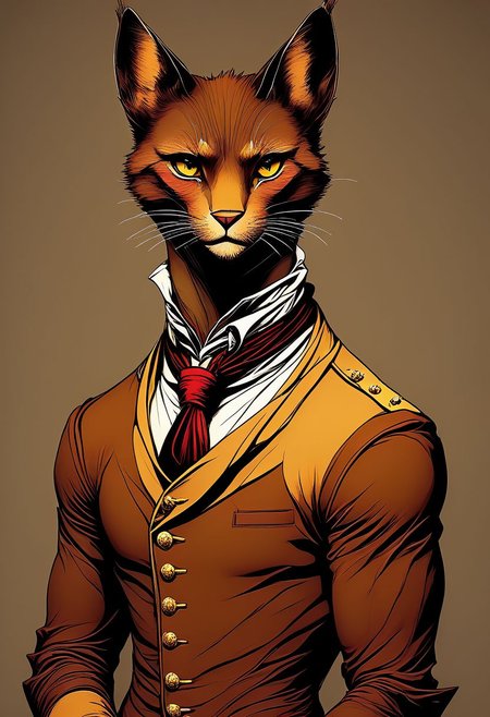 Fit, tabaxi, male, Uniform, dancer, elegant, leader, solid brown fur, calm