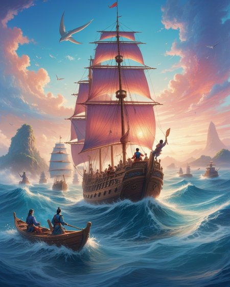ethereal fantasy concept art of  anime artwork phantom fleet regattas racing through tsunami surfing zones aboard blood magic dhows competing for charts to the world's edge, Role-playing game (RPG) style fantasy, Detailed, vibrant, immersive, reminiscent of fantasy RPG games,,
<lora:iLLMythG0thicL1nes:0.5> G0thicL1nes,
<lora:Detail_Tweaker_Illustrious_BSY_V3:0.7> detailed,
<lora:Dramatic Lighting Slider:1>,
<lora:NOOB_vp1_detailer_by_volnovik_v1:0.3>,
<lora:reij-rt:0.3>, <lora:aidmaFLuxPro1.1_v0.3_IL:0.5> aidmafluxpro1.1,
<lora:FrankFrazettaIL:0.15>б . anime style, key visual, vibrant, studio anime,  highly detailed . magnificent, celestial, ethereal, painterly, epic, majestic, magical, fantasy art, cover art, dreamy