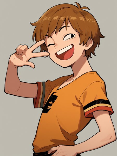 score 7 up,score 6 up,<lora:Ace_ambling_r1:0.8> ace, 1boy,short hair,brown hair, wink,solo,one eye closed,from side,parody
