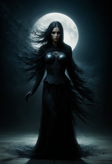 macabre style heart of the Black Desert a ral-dissolve woman cloaked in shadow stands, solo, her form a deeper shade within the all-encompassing darkness, performing a mysterious ritual known only to her, moving with precision and grace through the thick tangible obscurity that surrounds her, the ritual carving pathways of emptiness into the void itself, a massive harvest moon in the background, moon light filters through the darkness illuminating her form, crows gather around her drawn to the enigmatic aura of this sculptor of the unseen, style of Russ Mills and Tyler Shields, . dark, gothic, grim, haunting, highly detailed, <lora:ral-dissolve:1.2>, <lora:ral-dissolve:1>, ral-dissolve, <lora:add-detail-xl:1.5>, 
((very close)) (macro), realistic, ((photorealistic)), extremely detailed, glass reflection, dark shadows, hard light, hard shadows, shallow depth of field, very detailed, big-budget Hollywood movie, detailed, focus on things, wide angle, chaotic cabin in the background. vivid, photorealistic, realistic, dramatic, dark, sharp focus, 8k, cinematic photography, film mood, cinematic light, immersive composition, narrative elements, conveys emotion, mood and narrative depth to create visually striking images that feel like still frames from a film, action, highly detailed, <lora:ral-dissolve:1>, ral-dissolve