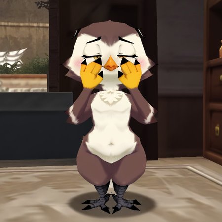 score_9, score_8_up, score_7_up, score_6_up, toony, realistic, solo, 1girls, shy, blush, hiding, covering face, furry, avian eagle owl, chickub, bird, semi feral, nerdy, atlyssstyle, low poly, smug, flat chest, shortstack, wide hips, medium belly, video game background