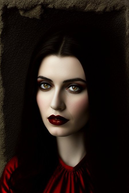 Romanian vampire girl, 23 years old, (beautiful:1.75), (very pale skin:1.35), (gothic makeup:0.99), (Red Lipstick:1), (black hair), (anime:0.35), (oval face:0.25), (Halloween), (night), (front view:1.25), (elegant), 10 minutes before the world will end, (back light),  hyper-realistic, (ultra-detailed:1), (insanely detailed:1), 4k, realistic 8k, shot on portra 400, masterpiece, (perfect composition:1.55), (best quality), (style of Sandro Botticelli:0.02), (Leonardo Da Vinci:0.10), (Transylvanian Castle)