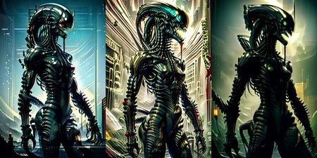 (otherworldly), highly insanely detailed, masterpiece, top quality, best quality, highres, 4k, 8k, RAW photo, (very aesthetic, beautiful and aesthetic), 
__lazy-wildcards/cosplay-char/alien-predator/xenomorph/prompts__, 
<lora:FemXeno:1>, 
(1girl:1.3), eyes focus, 
__lazy-wildcards/dataset/background__,âââ