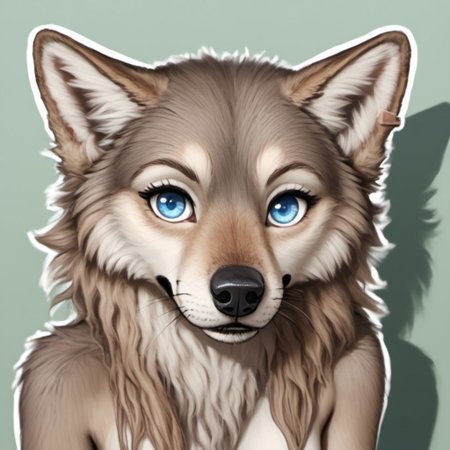 score_9, score_8_up, score_7_up, source_furry, detailed face, detailed eyes, incredible detail BREAK 1girl, solo, anthro, wide shot (furry female, wolf, light brown fur, monotone fur, light blue eyes,slightly wide hips, small breasts), black nose, whiskers, ear flop, solo, looking at viewer, telegramstickerxl, white outline, drop shadow, simple background, green background, telegram sticker, cartoon style, holding bow, wearing a hunter clothes, shy posee