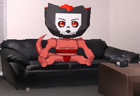 score_9, score_8_up, score_7_up BREAK source_anime, <lora:zs_FFVIIChibisXL_1:1.6> ffviichibis, chibi, full body, white background,  <lora:CastingCouch_XLPD:0.9> casting couch, couch, sitting     <lora:zs_MimanXL:0.9> mimansmt, mask, red skin, red eyes, tail, no humans, pokemon \(creature\),
