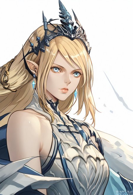 score_9, score_8_up, score_7_up, score_6_up, score_5_up, score_4_up, source_anime, solo, 1girl, 
shivaFinalFantasy, blonde hair, armor, 1girl, lips, crown, pointy ears, long hair, jewelry, earrings, blue eyes, bare shoulders, tiara, 
masterpiece, best quality, very aesthetic, absurdres,
