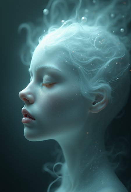 digital painting of a nymph, elemental mysterious enchanting floating transluscent face made of sphereshaped foggy diffuse spirit light, small, flickering ethereal appearance, white, natural, mystifying,twinkling,diverse,extraordinary,hyperdimensional,nebulaic,evanesce,prismatic, dimly lit,cryptic, lustrous, created