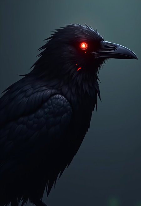 black crow, sharingan eye, close up shot, anime style, glowing
