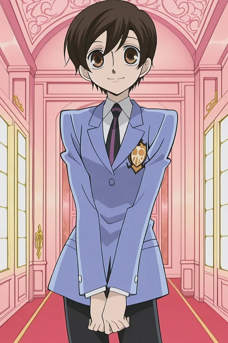 anime screencap, anime coloring, detailed face, perfect fingers, masterpiece, best quality, very aesthetic, absurdres, volumetric lighting, 
 <lora:Haruhi_Fujioka_and_Renge_Houshakuji_Ouran_High_School_Host_Club:1>
Haruhi Fujioka (character), 1girl, solo, brown hair, brown eyes, Haruhi blue host outfit, short hair, necktie, school uniform, blue jacket, black pants, cowboy shot, looking at the viewer, smile, mouth open
in a fancy room, detailed face, detailed eyes, traditional media, Ouran High School Host Club anime art style, official anime artwork, retro artstyle, 2000s anime look