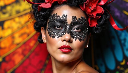 nobody belle mascarade nobody féminine au carnaval de Venise, or et noir, art multimédia structuré surréaliste et inspirant, magnifique super modèle brodé, art de Luzia Caldari, Carne Griffiths et Vanessa Barragao. Fond cohérent, gros plan, coutures dans des couleurs vives, œuvres d'art à effet 3D, peinture vectorielle 3D, mise au point nette, beau, très détaillé, art conceptuel, époustouflant, moléculaire, textures, beauté à couper le souffle, pure perfection, présence divine, inoubliable, impressionnant , beauté à couper le souffle, lumière volumétrique, rayons, reflets de couleurs vives, centrés, symétrie, peint, complexe, éclairage volumétrique, beau chef-d'œuvre riche en couleurs profondes, mise au point nette, ultra détaillée, dans le style de Dan Mumford et Marc Simonetti, astrophotographie, ultra visuels réalistes et époustouflants, complexes, impressionnants FreelancesParis.FR<lora:nobody_6v2_f1.safetensors:1.0:1.0>