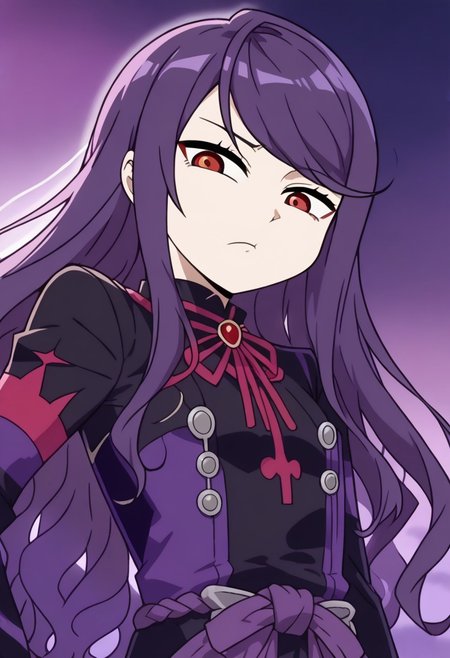 1girl, gundou mirei, red eyes, long hair, virtual youtuber, swept bangs, purple hair, parted bangs, <lora:pony_char_gundou_mirei-000030:1>  ,,,,,, anime coloring, anime screencap, 1girl,Solo ,, anime,PUFFY nipple,,,official art, Uncensored ,Unedited ,,,, , ,,,flat chest