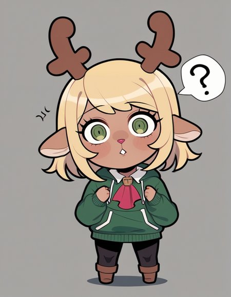 source_furry, anthro reindeer girl, buck teeth, \(deltarune\) (noelle holiday:1.1) , cute, (chibi:1.2), no hands, large head, solo, cartoonized, rating_safe, confused, (head tilt:1.1), parted lips, spoken question mark, source_anime , (\(Danganronpa\):1), BREAK score_9, score_8_up, score_7_up, score_6_up, score_5_up, score_4_up BREAK zPDXLxxx