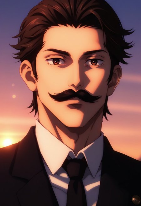 score_9, score_8_up, score_7_up, source_anime, intricate details, expressive eyes, anime screencap, perfect balance, official art, extremely detailed CG unity 8k wallpaper, perfect lighting, Colorful, Bright_Front_face_Lighting, (masterpiece:1.0),(best_quality:1.0), ultra high res,4K,ultra-detailed, photography, 8K, HDR, highres, absurdres:1.2, Kodak portra 400, blurry background, bokeh, lens flare, (Anime) (vibrant_color:1.2), professional photograph, night, (good_face:1.2), 2d, anime, upper body, intricate iris, American, Professional character design, 1man, male focus, tan skin, brown eyes, expressive eyes, perfect eyes, Curly hair, (black hair), white dress shirt, black suit, black tie, Fluffy mustache, Mario Mustache, Thick Mustache, italian, manly, masculine, solo, jujutsu_kaisen_style, character portrait, (Dramatic, Intense, epic, perfect-lighting, lens flare), face, torso, (checkered backdrop), 
 (black and white checker pattern) (Mario) (Mario Red-hat)