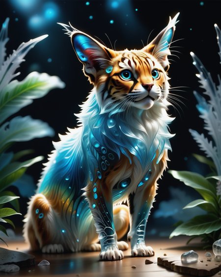 score_9, score_8_up, score_7_up, intricate details, rating_safe,
<lora:BioIceCrystalsPONY:1>, 1boy(made out of Jed-Blmicry, bioluminiscence, translucent,
feral furry, aurochs,
full body, looking at the viewer, solo, smiling), detailed background, depth of field, subsurface scattering, 
<lora:ral-chrosc-clr:0.3>, ral-chrosc-clr,
<lora:xl_more_art-full_v1:0.3>,
<lora:add-detail-xl:0.3>