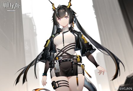 solo, 1girl, chen_qianyu_concept_\(arknights\), black skirt, black miniskirt, 
masterpiece,