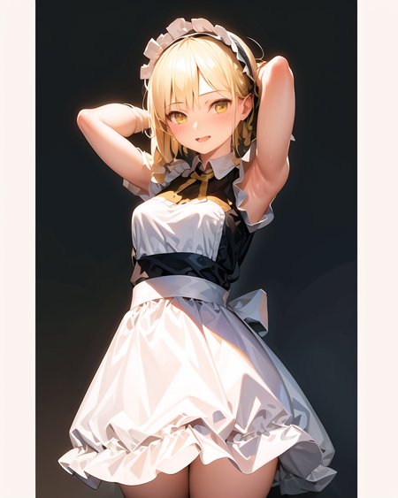 a girl,masterpiece, best quality, ultra-detailed, <lora:fenglai:1>fenglai,arms behind head,standing,