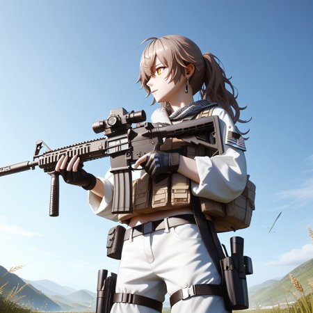 score_9, score_8_up, score_7_up, score_6_up, score_5_up, score_4_up, masterpiece, trending on artstation, high quality, Pixel-perfect precision, pristine detail, 8K resolution, high fidelity, Insane quality, <lora:Holding_Weapon_Lora_-_For_Pony_models:1> ho1ding-weap0n, 1girl, holding rifle, standing, ((UMP45 \(Girls' Frontline\)))