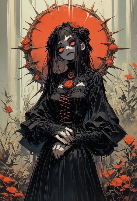 Score 9, score 8, score 7, 1girl, solo, 1gothic1, red,