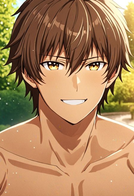 high resolution, solo, best quality, 1Boy, Seiya Kanie, Brownish Hair, Looking at viewer, happiness, depth of field, half body, outdoor, OverallDetail