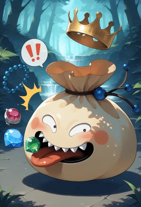 masterpiece,extreme detailed,outdoors,dungeon BREAK no humans,no_legs,full body,
BREAK goodybag_(dq),crown,no humans,gem,necklace,sharp teeth,open_eyes,tongue,<lora:goodybag_(dq)-NAI:1>,blush,surprised,spoken exclamation mark,^^^,