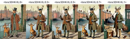 colored illustration, bright, vivid colors, anthropomorphic Roe deer dressed sherlock holmes, traditional Inverness Cape, Deerstalker Hat tweed suit, and holding a smoking pipe 1890's clothes in beatrix potter whimsical style. investigating a crime scene on a sunny day at the Victorian docks, with cargo crates,, and the distant ships in the water. In front of a william morris background for kids. Joyful celebration of nature, post-impressionism, Cecil Aldin , detailed , Ultra High Quality, <lora:SDHK-XL:0>