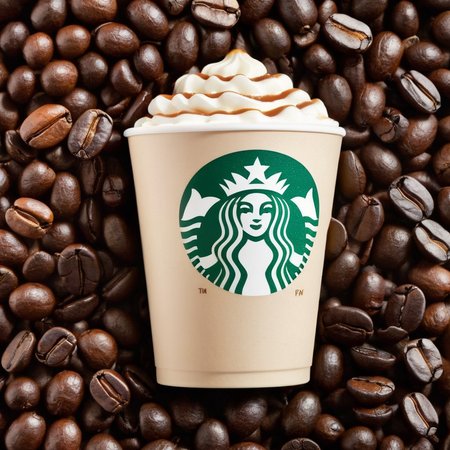 Advertising poster style,  <lora:Advertising:1.5>
A creative photo of  a Starbucks cup sitting on top of a pile of coffee beans advertising style, Professional, modern, product-focused, commercial, eye-catching, highly detailed