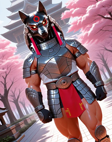 <lora:Jaffa_(Stargate)_(Illustrious)_(AD):1.35> Jaffa, muscular, Stargate,
dutch angle, exterior,  
fox jaffa, Japanese mythology, solo, male focus, mighty, powerful, villain, no pants, no shorts, chest armor, white and pink and red outfit, white armor, Amaterasu theme, cherry blossom trees, 
BREAK: very awe, aesthetically pleasing, masterpiece, best quality, amazing quality, vivid colors, 
BREAK: lazympos, lazypos (2),