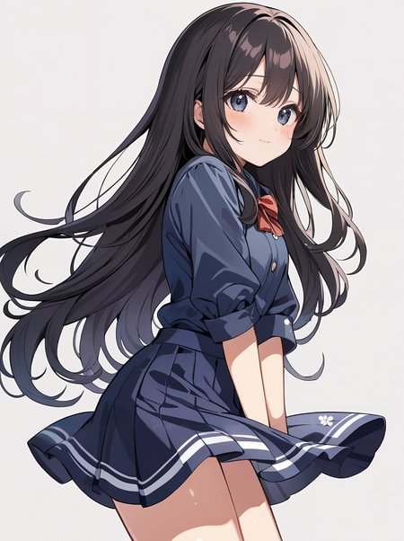 masterpiece,ultra-detailed,best quality,8K,illustration,cute face,clean skin ,shiny hair,girl,ultra-detailed-eyes,simple background, <lora:add-detail-xl:1> <lora:skirt tug_XL_V1.0:1> skirt tug, skirt, wind lift, blush, wind