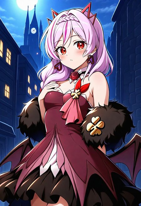 (masterpiece) ,best quality,amazing quality,very aesthetic,absurdres,newest, anime style, BREAK   E7_Abigail, solo, standing, town, looking at viewer,  perfect hand, big bag, holding bag