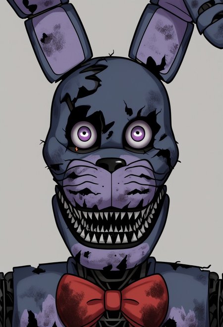 Nightmare Bonnie, withered body, dirty, Evil Smirk, staring at viewer, Horror (theme)