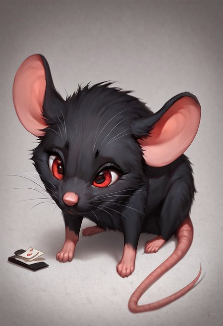 score_9, score_8, score_7, (masterpiece), best quality, expressive eyes, perfect face, fl00ffymadn3ss, (mouse, feral mouse), black fur, red eyes