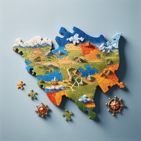 masterpiece, score_9, score_8_up, score_8, score_9,  complex, a world map made of puzzle, one piece apart, ((puzzle_morph_rks))