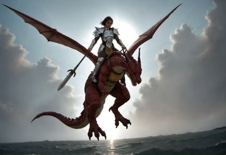 score_9,score_8_up,score_7_up,extreme detailed,zPDXL,sky,flying BREAK 1girl,
<lora:Pony_DetailV2.0:1> BREAK wyvern rider,wyvern,wings,dragon riding,dragon wings,armor,holding polearm,<lora:wyvern rider-pony:0.8>,fighting stance,close-up,